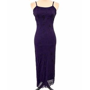Vintage Y2K Whimsigoth Mesh Glitter Maxi Dress Small Prom Gown Velvet Burnout